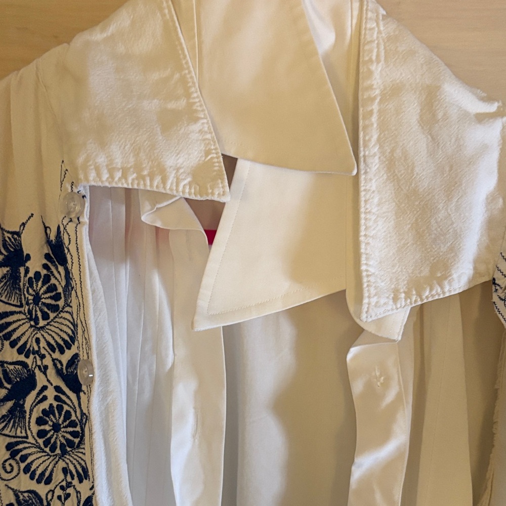 SALE! 2 White Shirts;1 with Blue Embroidery from Mexico & Malaysia